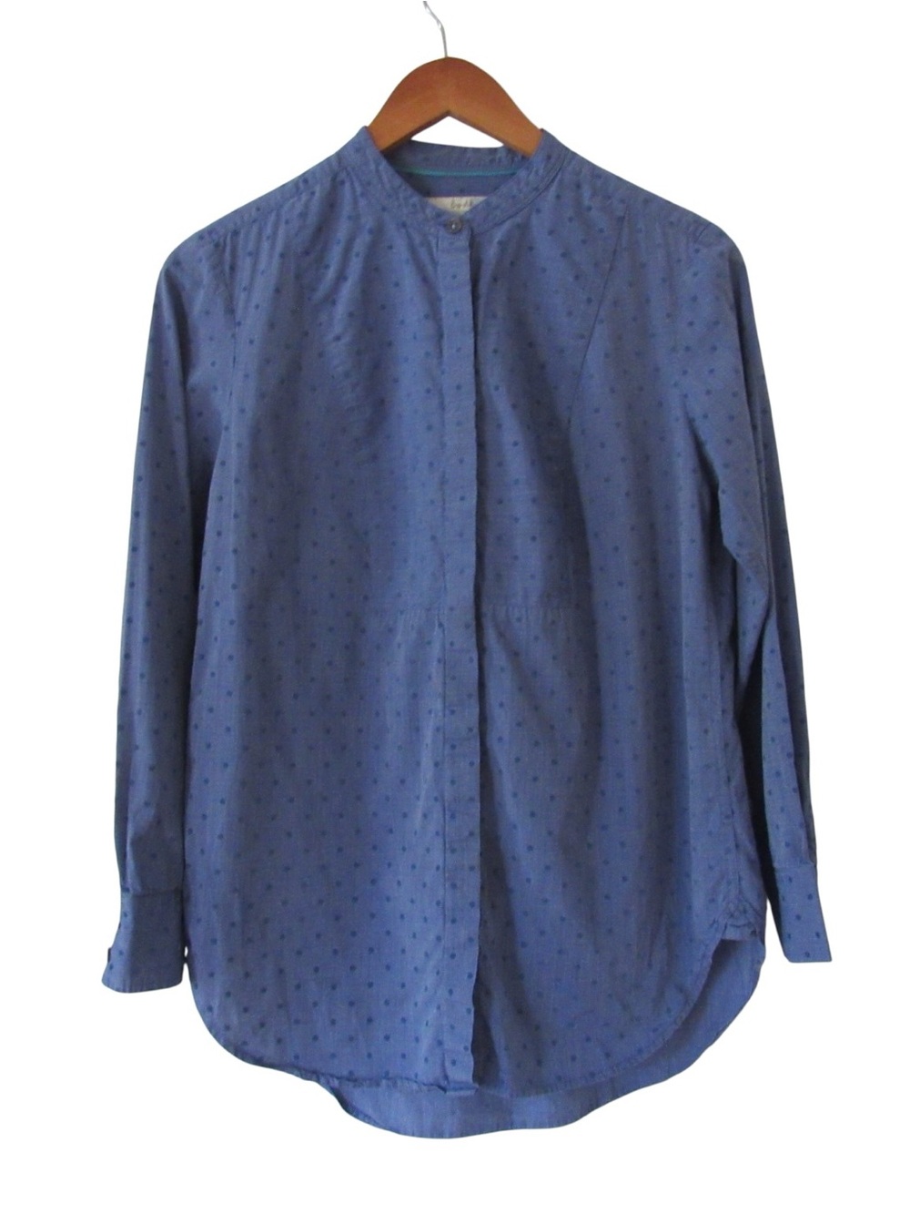 Boden Polka Dot Button Down Shirt US 6 Blue Long Sleeves Cotton Hidden Placket
